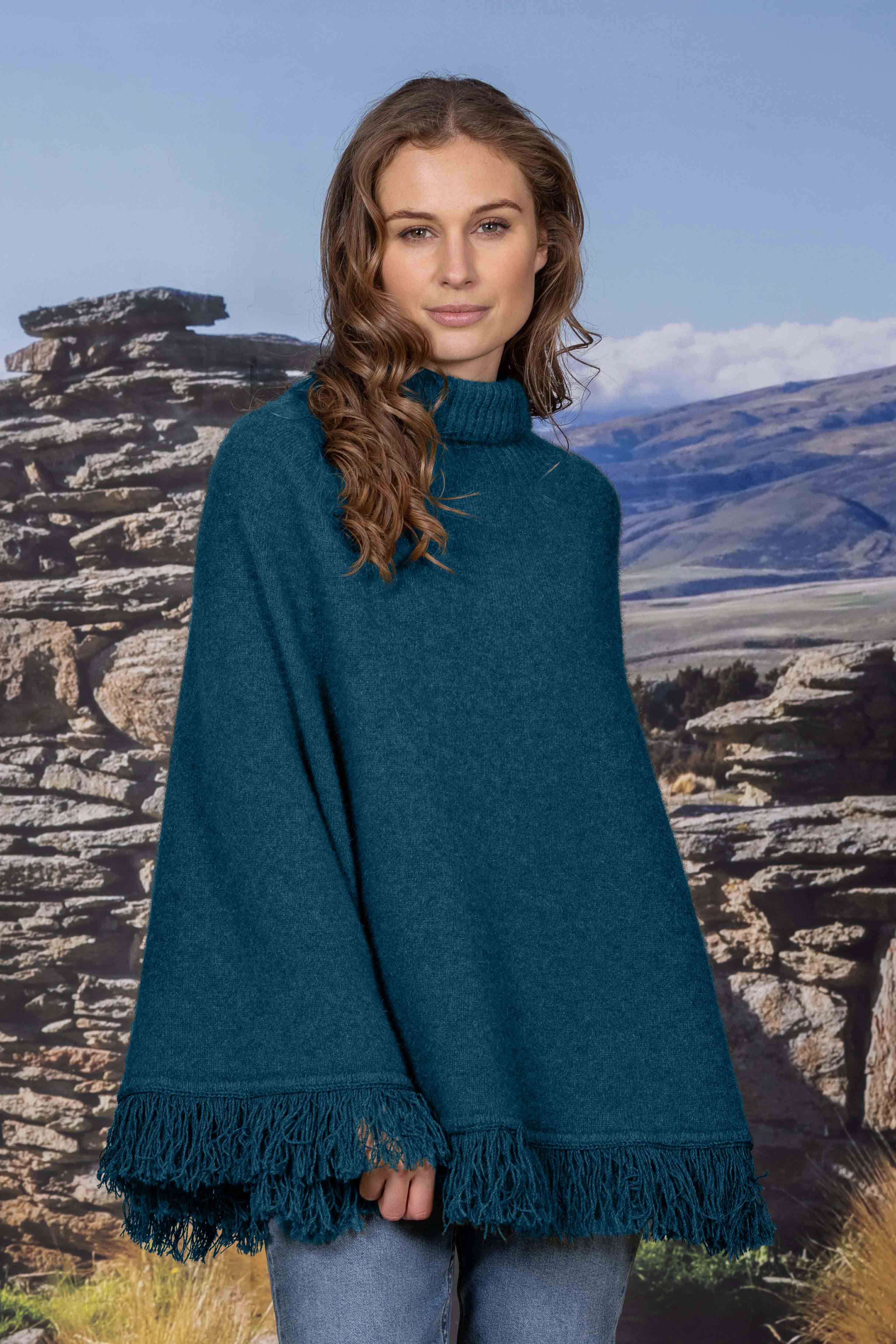 Women's Merino Possum Fringed Poncho Main image