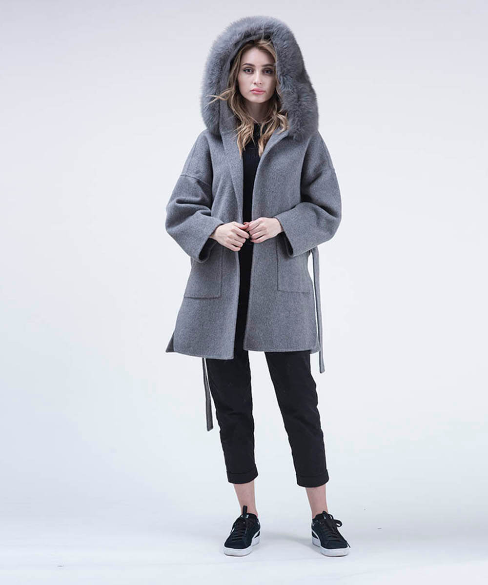 Cashmire Wool Fox Fur Coat