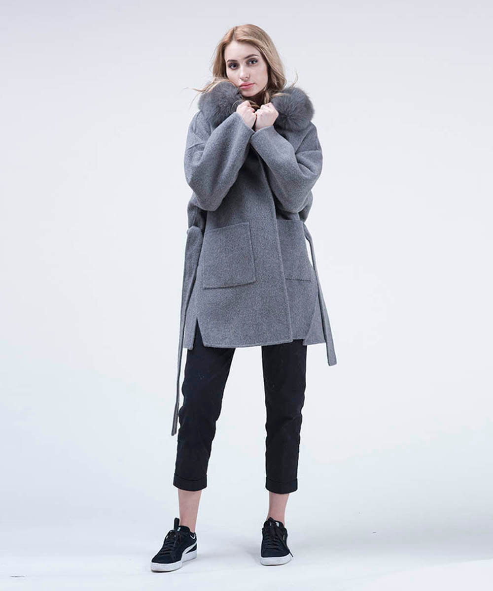 Cashmire Wool Fox Fur Coat